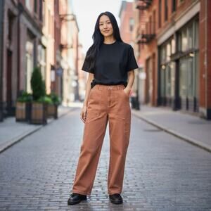 Altar'd State Jeans Womens Small Orange Barrel Leg Carpentar Cargo Pockets Boho